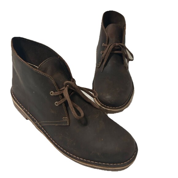 CLARKS Bushacre 2 Beeswax Mens 10.5M Ankle Boots Brown Leather Desert Chukka - Picture 2 of 10